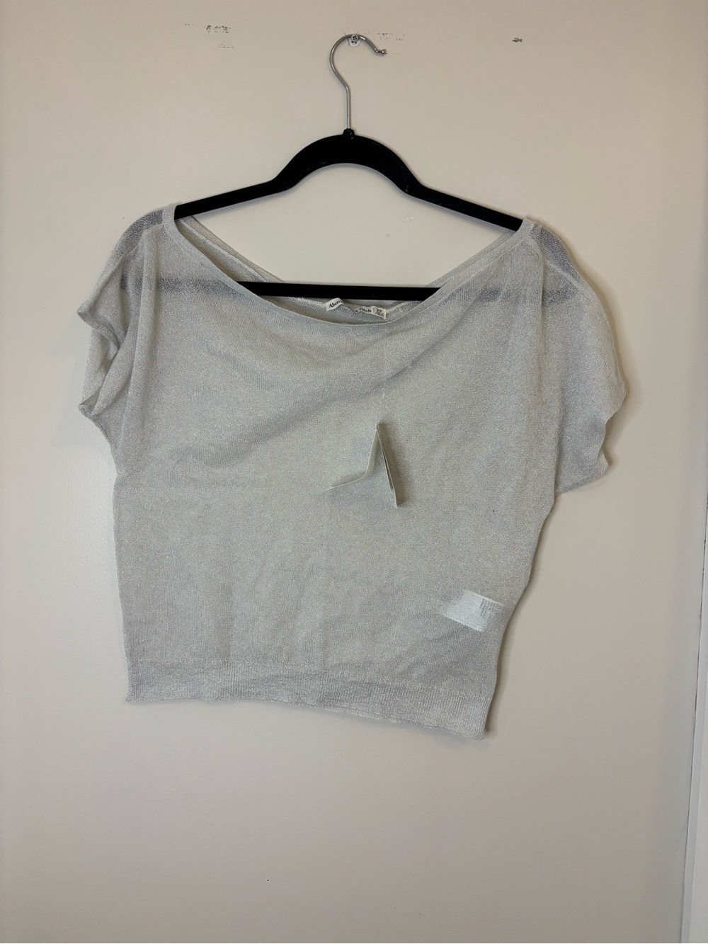 Abercrombie & Fitch Light Silver Sheer Knit Top